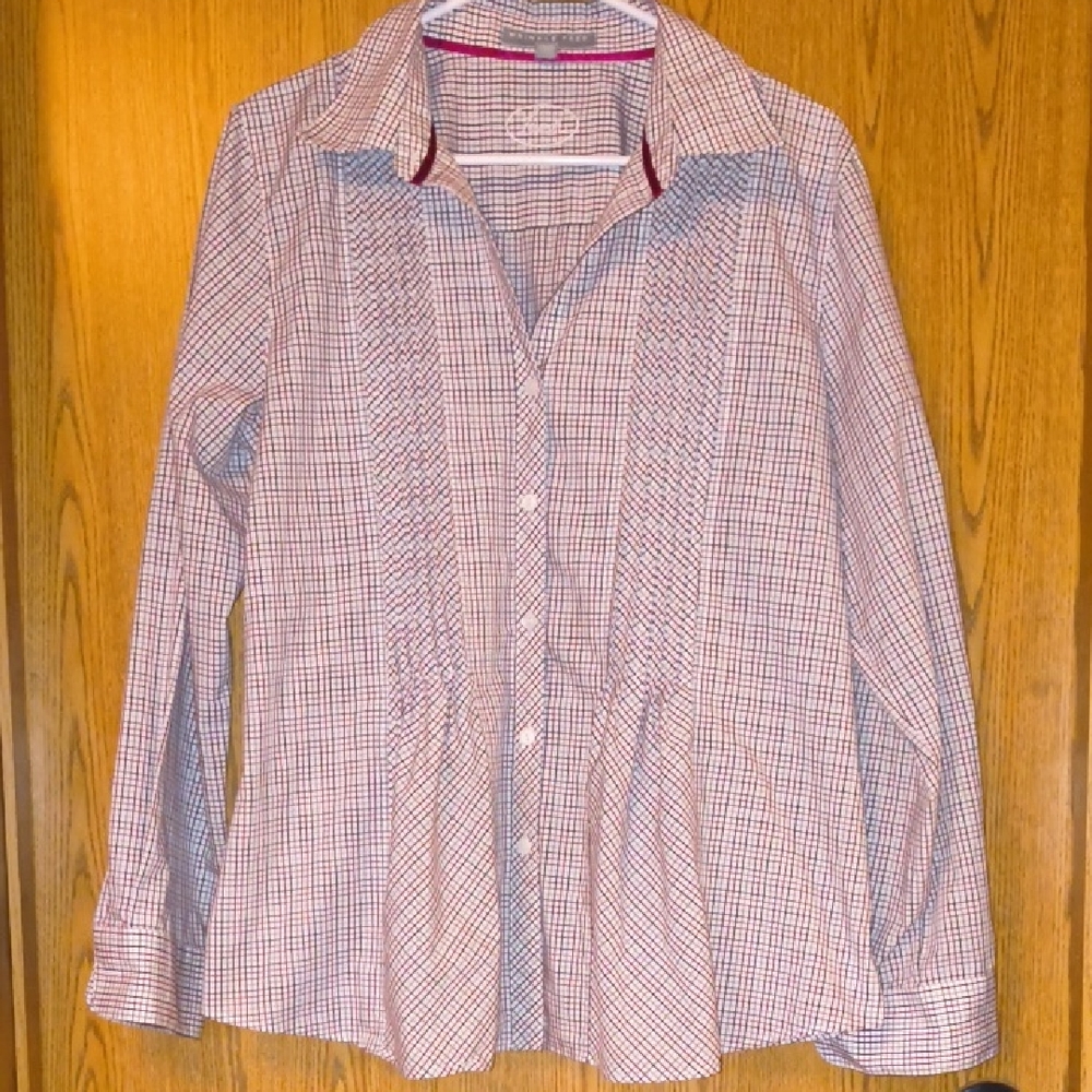 Foxcroft Women's Red and Blue Checkered Blouse